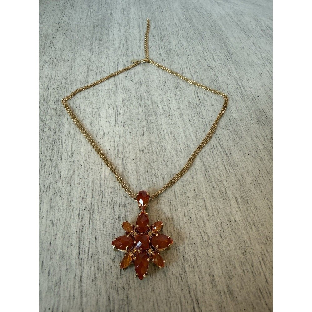 Joan Rivers Classics Collection Double Gold Tone Chain Tangerine Orange Flower - Picture 9 of 13